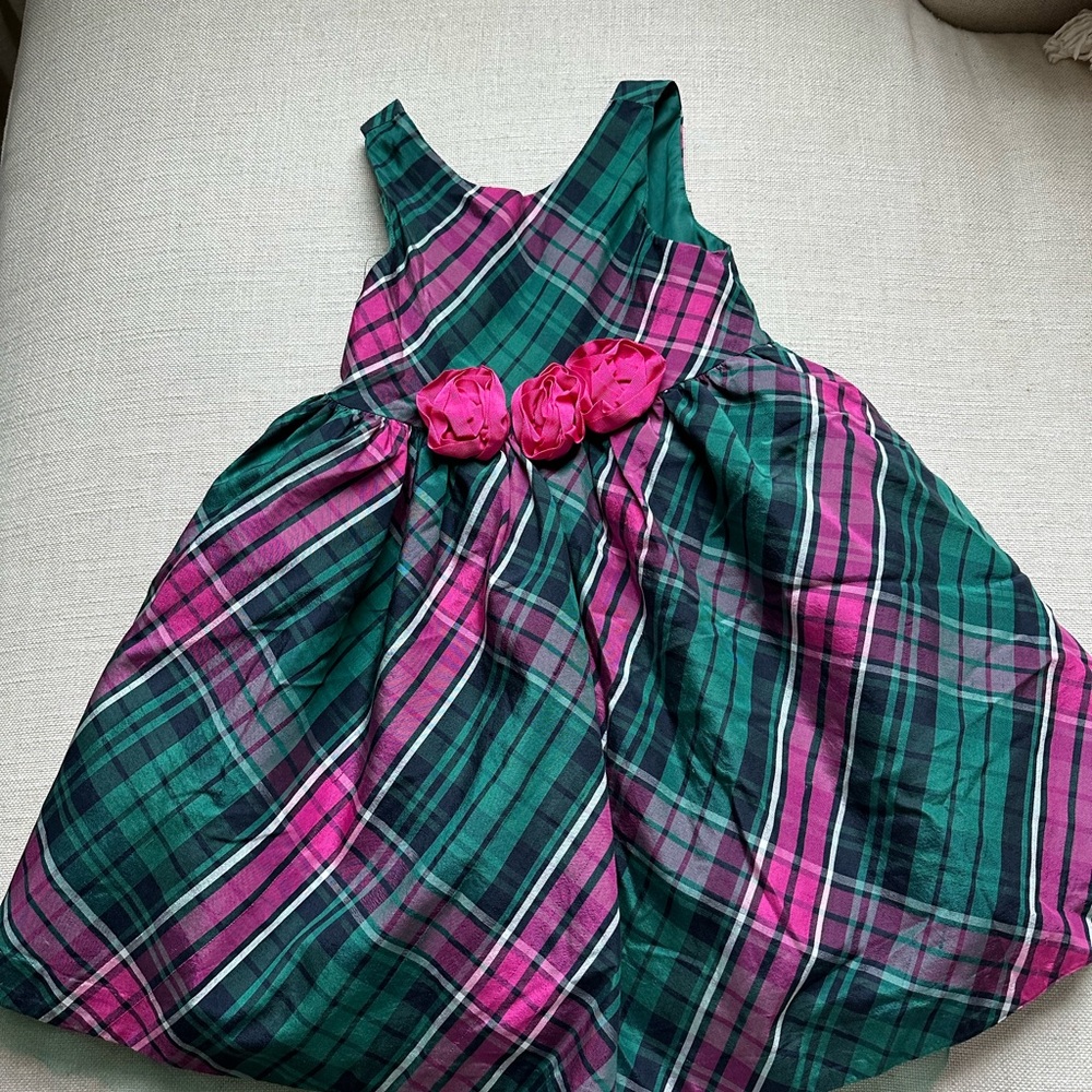 Green and Pink Plaid Kids Dress
